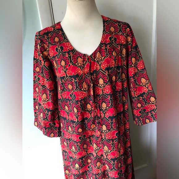 Vintage Thai size 12 red cotton kaftan Maxi Dress house robe loungewear - Picture 14 of 16
